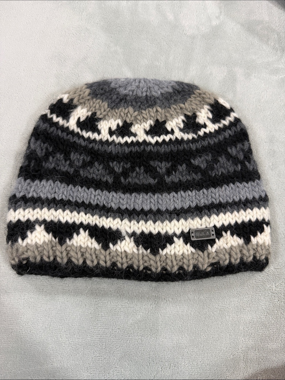 Ulla Grey Black White Patterned Knit Beanie